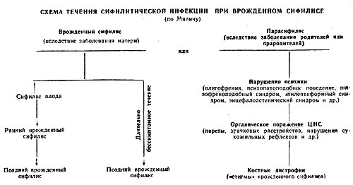 Схема течения сифилитической инфекции при врождённом сифилисе
